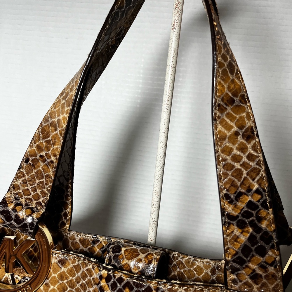 Michael Kors - Python Embossed Leather Shoulder Bag - Gray/Tan - Picture 3 of 10